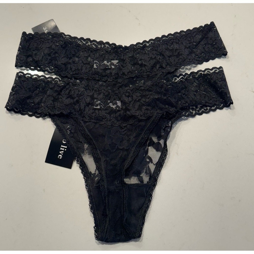 Free To Live Black Lace Thong Panty Lot Underwear One Size Fits Most Sheer
